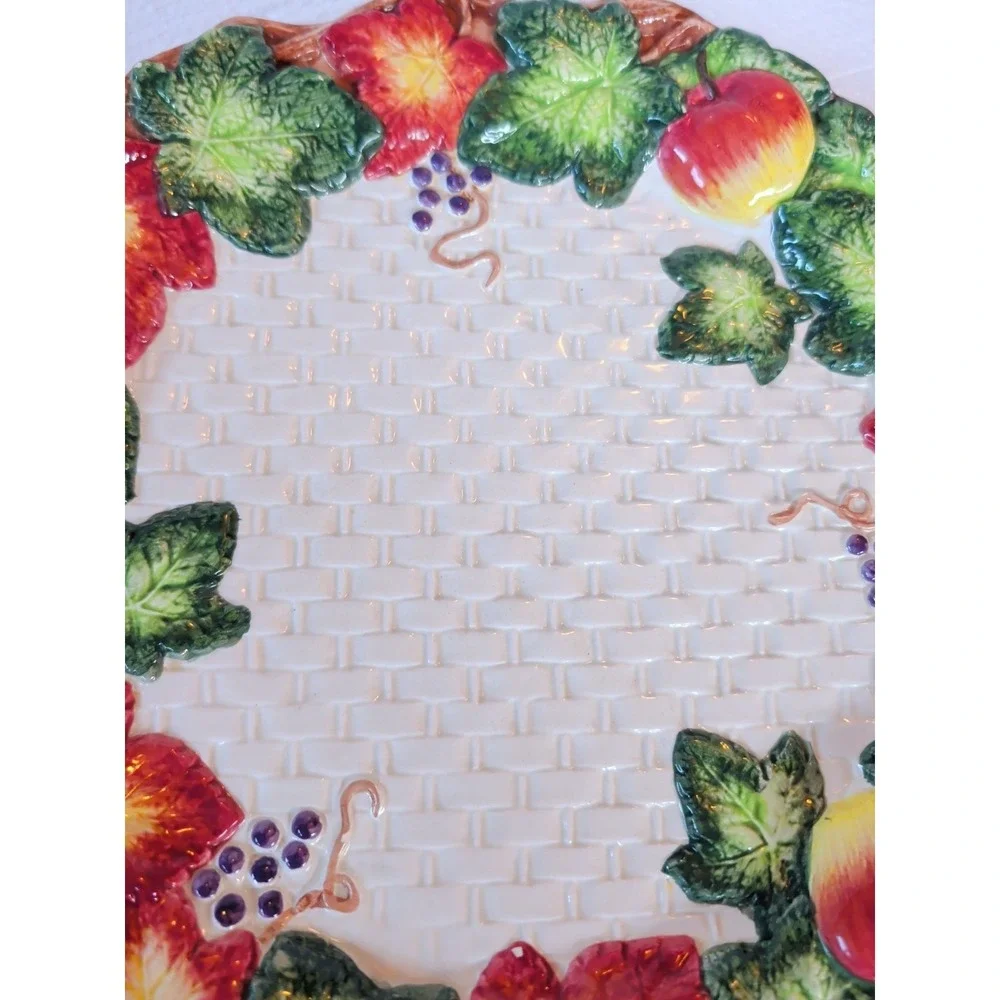 Flaws :( Fitz Floyd Basketweave Platter Grape, Apple, Fall Leaf‎ Platter